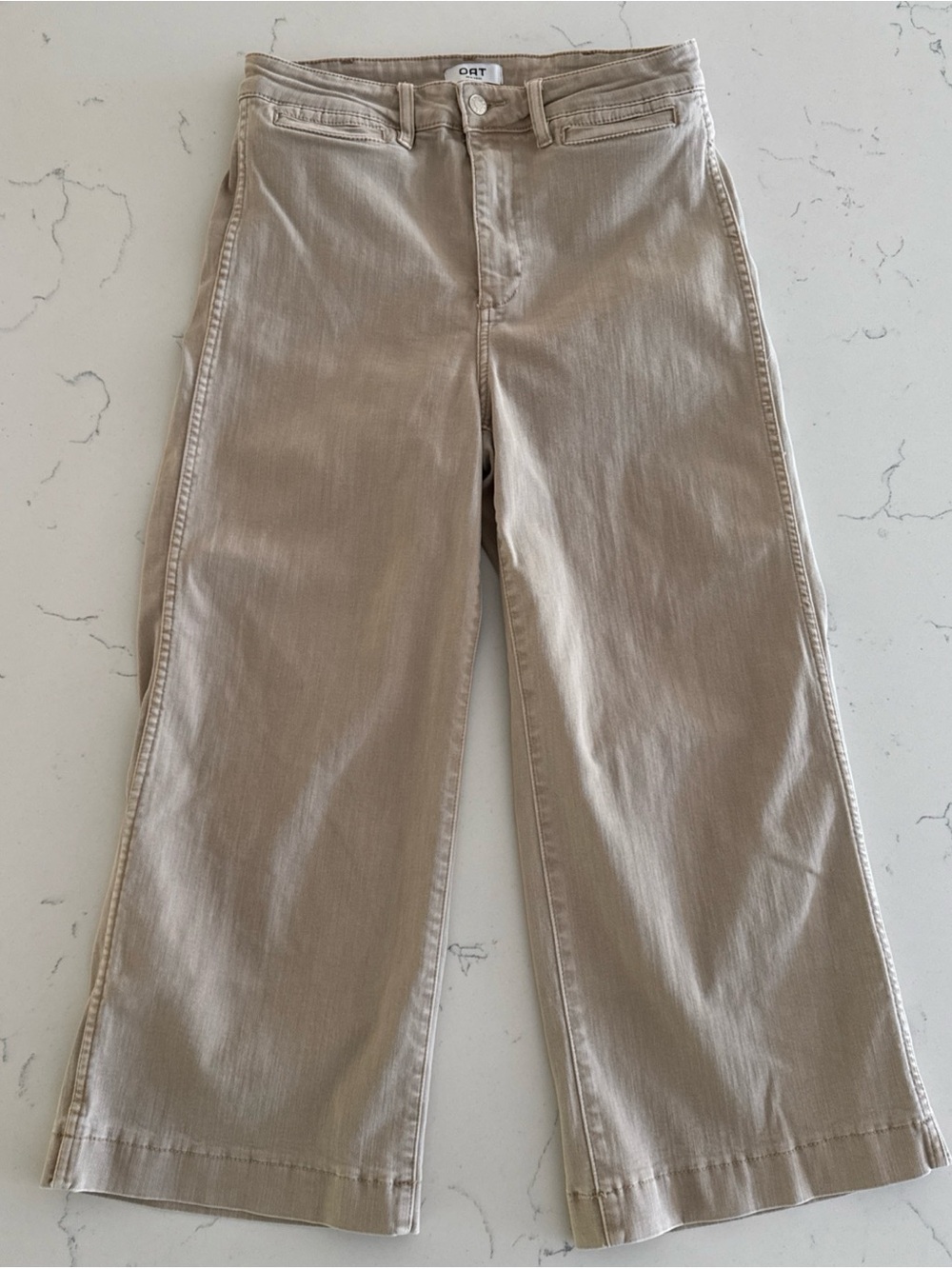 Oat New York High-Rise Wide-Leg Beige pants size 31 cropped jeans cotton stretch